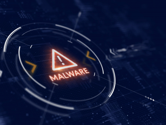 Teil eines Bildschirms, auf dem das Wort Malware mit Warnsymbol erscheint
