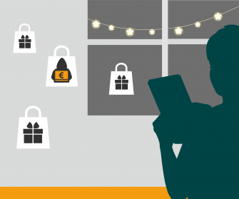 Grafik mit Peron und weihnachtlichen Symbolen