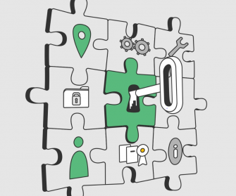 Puzzle mit Schloss und Schlüssel in der Mitte