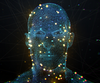 Bild eines Menschen, der aus einem digitalen Netz zusammengesetzt wird