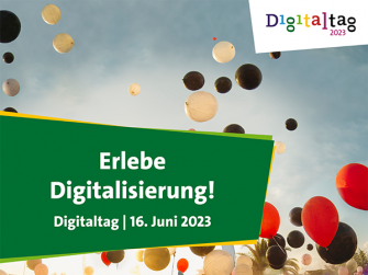 Aktionsgrafik zum bundesweiten Digitaltag am 16. Juni mit Aufruf „Erlebe Digitalisierung!“