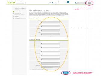 Screenshot der gefälschten ELSTER-Plattform mit Hinweisen