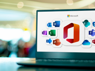 Bildschirm mit Logos der Office-Programme von Microsoft