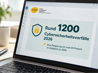 Laptopbildschirm zweigt den Text: Rund 1200 Cybersicherheitsvorfälle 2026