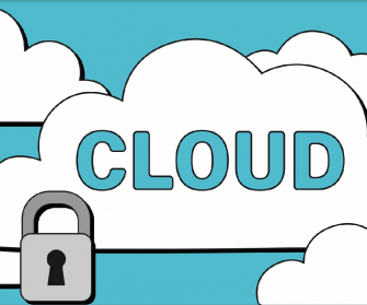 Es ist eine Wolke mit der Inschrift "Cloud" zu sehen, die durch ein Schloss am linken unteren Rand gesichert wird.